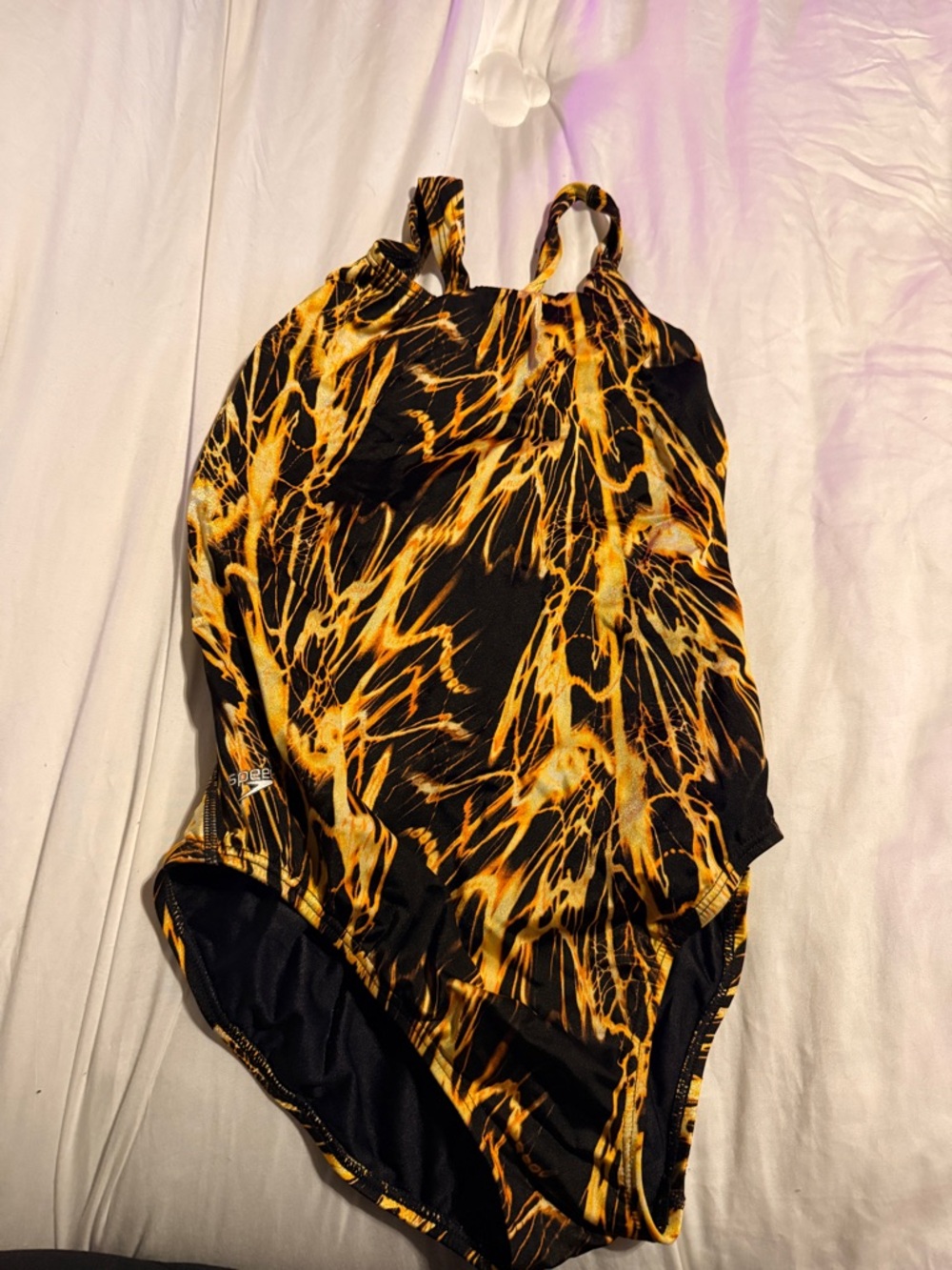 Speedo Black and Yellow Flame Print One-Piece Swimsuit